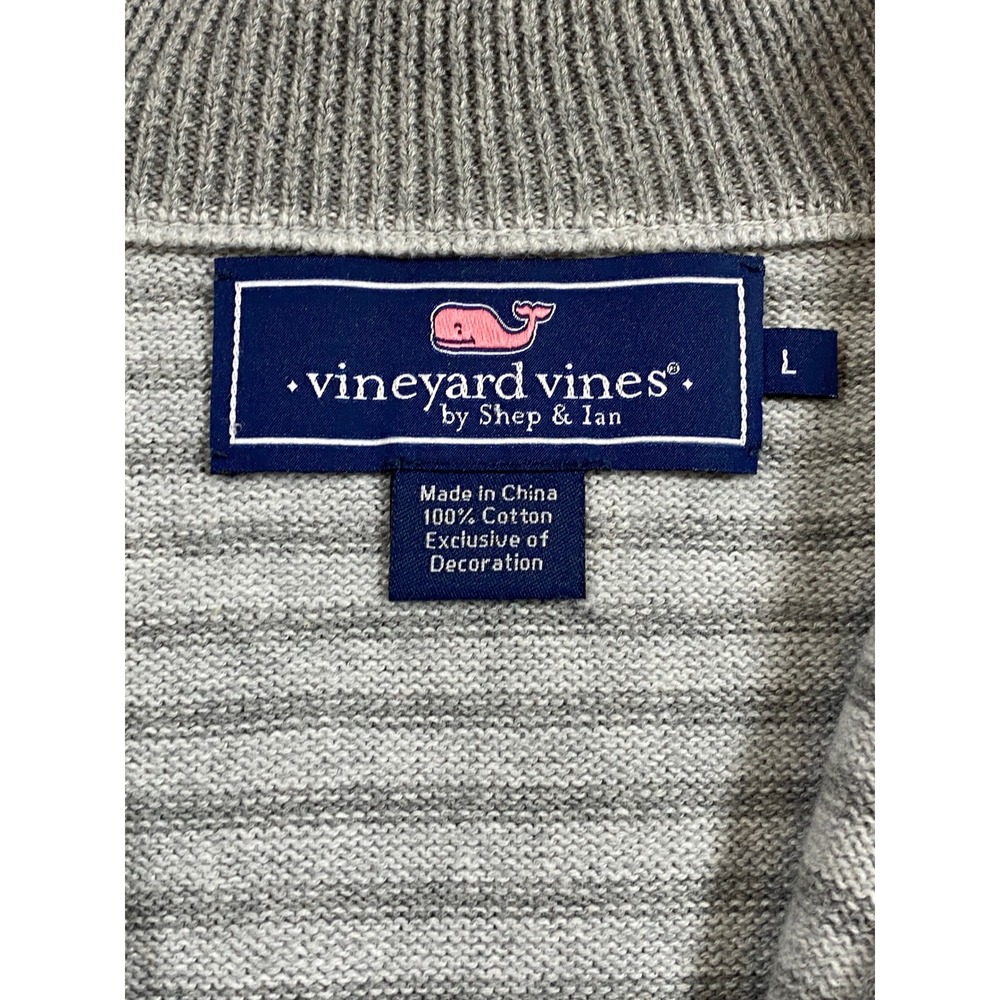 Vineyard Vines Striped‎ Quarter Zip Sweater Mens Large Gray Cotton Pullover - Picture 4 of 8